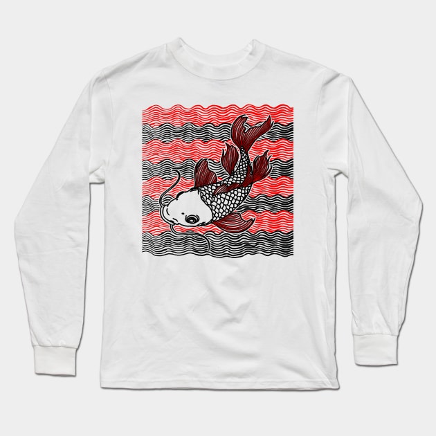 Koi Fish Great Wave Tattoo V2 Long Sleeve T-Shirt by ebayson74@gmail.com